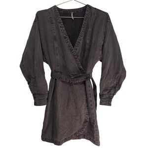 YFB Young Fabulous & Broke Women Gray Tencel Cotton Wrap Mini Dress Size S